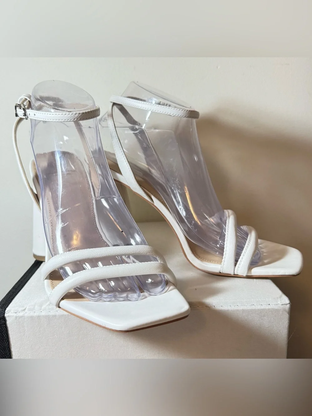 Sam Edelman White “Kia” Square-Toe Block Heel Sandals